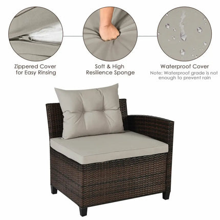 4 Pieces Outdoor Cushioned Rattan Furniture Set-Brown - Brown - Outdoor Sectionals