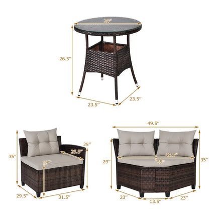 4 Pieces Outdoor Cushioned Rattan Furniture Set-Brown - Brown - Outdoor Sectionals