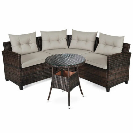 4 Pieces Outdoor Cushioned Rattan Furniture Set-Brown - Brown - Outdoor Sectionals