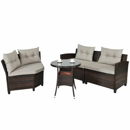 4 Pieces Outdoor Cushioned Rattan Furniture Set-Brown - Brown - Outdoor Sectionals