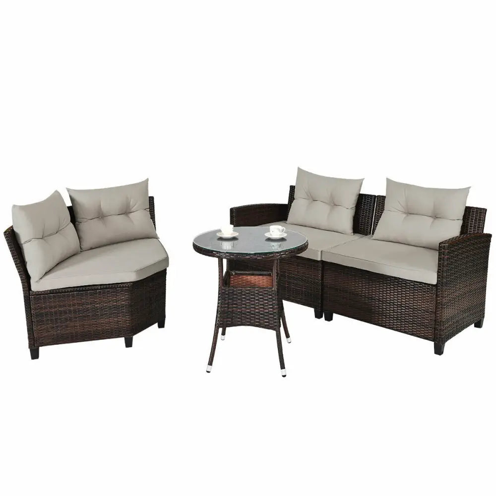 4 Pieces Outdoor Cushioned Rattan Furniture Set-Brown - Brown - Outdoor Sectionals