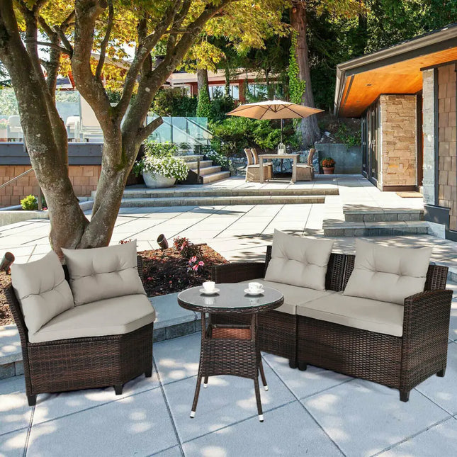 4 Pieces Outdoor Cushioned Rattan Furniture Set-Brown - Brown - Outdoor Sectionals