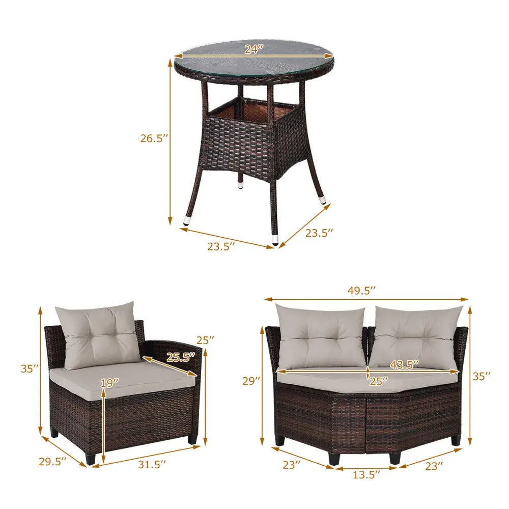 4 Pieces Outdoor Cushioned Rattan Furniture Set-Brown - Brown - Outdoor Sectionals