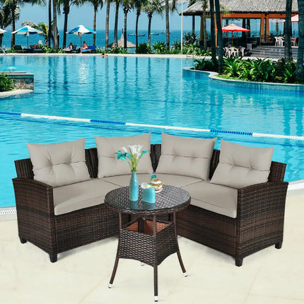 4 Pieces Outdoor Cushioned Rattan Furniture Set-Brown - Brown - Outdoor Sectionals