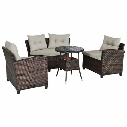 4 Pieces Outdoor Cushioned Rattan Furniture Set-Brown - Brown - Outdoor Sectionals
