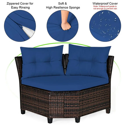 4 Pieces Outdoor Cushioned Rattan Furniture Set-Navy - Navy - Outdoor Sectionals