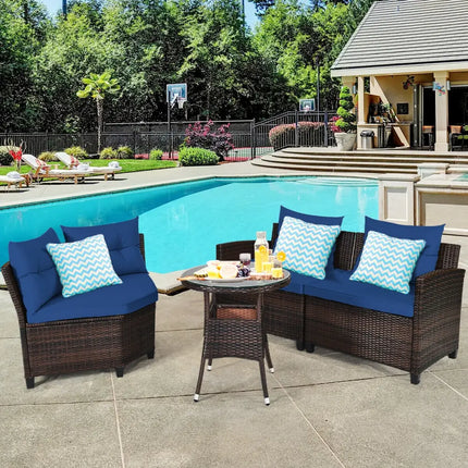 4 Pieces Outdoor Cushioned Rattan Furniture Set-Navy - Navy - Outdoor Sectionals