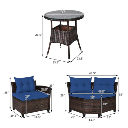 4 Pieces Outdoor Cushioned Rattan Furniture Set-Navy - Navy - Outdoor Sectionals