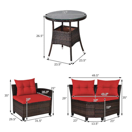 4 Pieces Outdoor Cushioned Rattan Furniture Set-Red - Red - Outdoor Sectionals