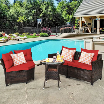 4 Pieces Outdoor Cushioned Rattan Furniture Set-Red - Red - Outdoor Sectionals