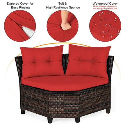 4 Pieces Outdoor Cushioned Rattan Furniture Set-Red - Red - Outdoor Sectionals