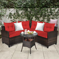 4 Pieces Outdoor Cushioned Rattan Furniture Set-Red - Red - Outdoor Sectionals