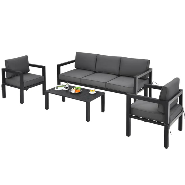 4 Pieces Outdoor Furniture Set for Backyard and Poolside-Gray - Gray - Patio Conversation Sets