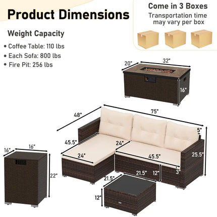 4 Pieces Outdoor Furniture Set with 32 Inch Fire Pit Table and Propane Tank Cover - Patio Conversation Sets