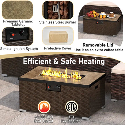 4 Pieces Outdoor Furniture Set with 32 Inch Fire Pit Table and Propane Tank Cover - Patio Conversation Sets