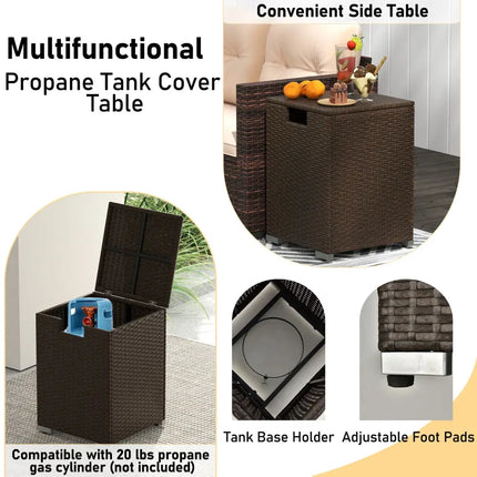 4 Pieces Outdoor Furniture Set with 32 Inch Fire Pit Table and Propane Tank Cover - Patio Conversation Sets