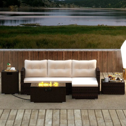 4 Pieces Outdoor Furniture Set with 32 Inch Fire Pit Table and Propane Tank Cover - Patio Conversation Sets