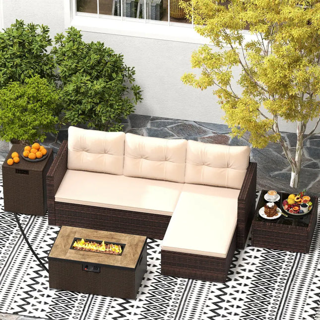 4 Pieces Outdoor Furniture Set with 32 Inch Fire Pit Table and Propane Tank Cover - Patio Conversation Sets
