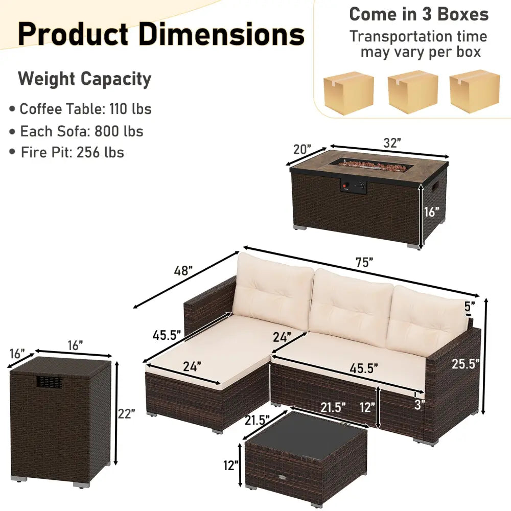4 Pieces Outdoor Furniture Set with 32 Inch Fire Pit Table and Propane Tank Cover - Patio Conversation Sets