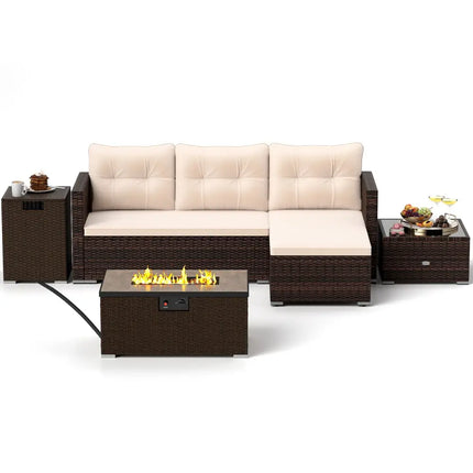 4 Pieces Outdoor Furniture Set with 32 Inch Fire Pit Table and Propane Tank Cover - Patio Conversation Sets