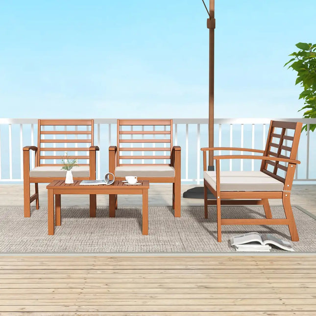 4 Pieces Outdoor Furniture Set with Stable Acacia Wood Frame-Beige - Beige - Patio Conversation Sets