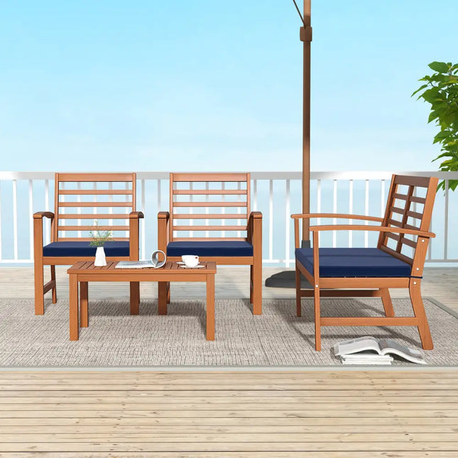 4 Pieces Outdoor Furniture Set with Stable Acacia Wood Frame-Navy - Navy - Patio Conversation Sets