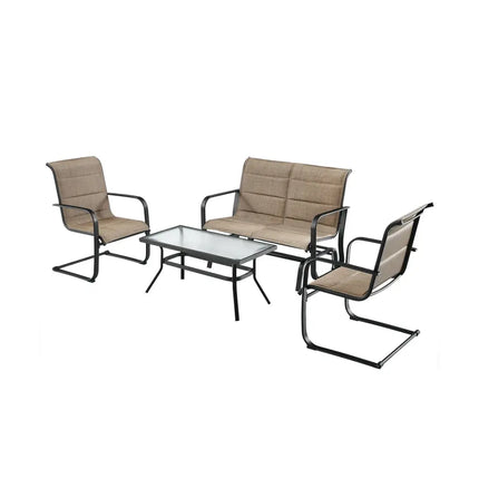 4 Pieces Outdoor Patio Furniture Set with Padded Glider Loveseat and Coffee Table-Brown - Brown - Patio Conversation