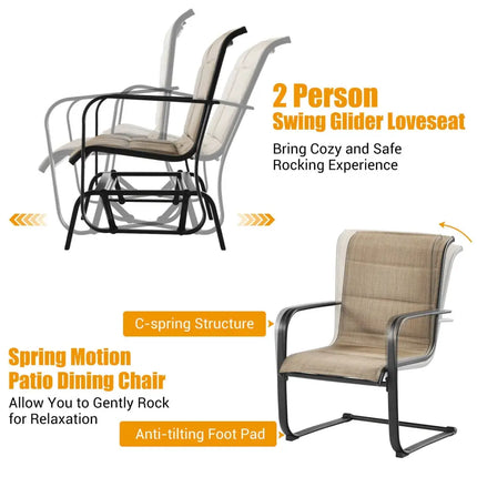 4 Pieces Outdoor Patio Furniture Set with Padded Glider Loveseat and Coffee Table-Brown - Brown - Patio Conversation