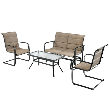 4 Pieces Outdoor Patio Furniture Set with Padded Glider Loveseat and Coffee Table-Brown - Brown - Patio Conversation