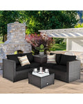 4 Pieces Outdoor Patio Rattan Furniture Set with Loveseat and Storage Box-Black - Black - Outdoor Sectionals