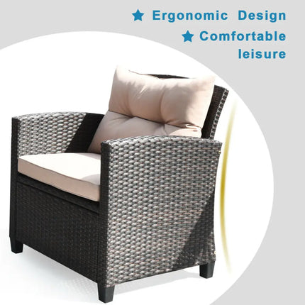 4 Pieces Outdoor Rattan Armrest Furniture Set Table with Lower Shelf-Beige - Beige - Patio Conversation Sets