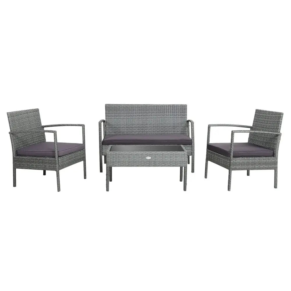 4 Pieces Outdoor Rattan Conversation Set with Comfortable Cushion - Gray - Patio Conversation Sets