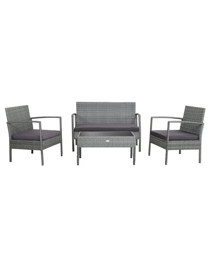 4 Pieces Outdoor Rattan Conversation Set with Comfortable Cushion - Gray - Patio Conversation Sets