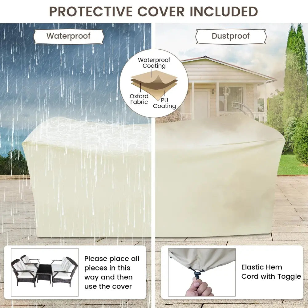 4 Pieces Outdoor Rattan Conversation Set with Protective Cover - Espresso - Patio Conversation Sets