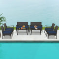 4 Pieces Outdoor Rattan Conversation Set with Tempered Glass Coffee Table-Navy - Navy - Patio Conversation Sets