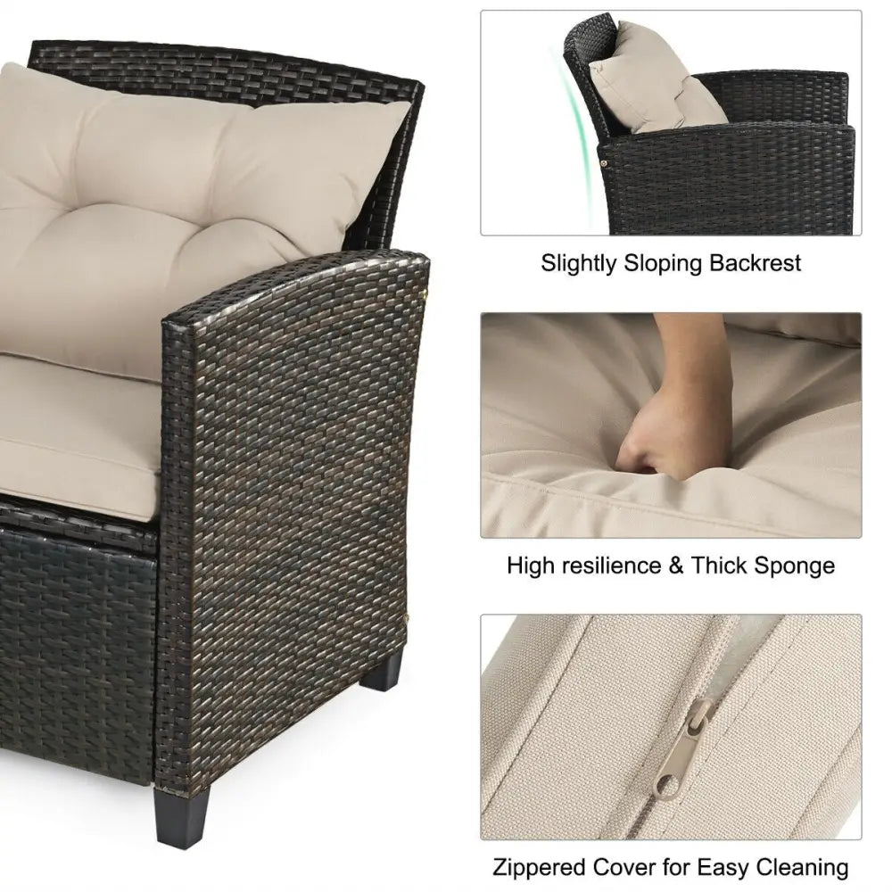 4 Pieces Outdoor Rattan Furniture Set with Glass Table - Patio Conversation Sets