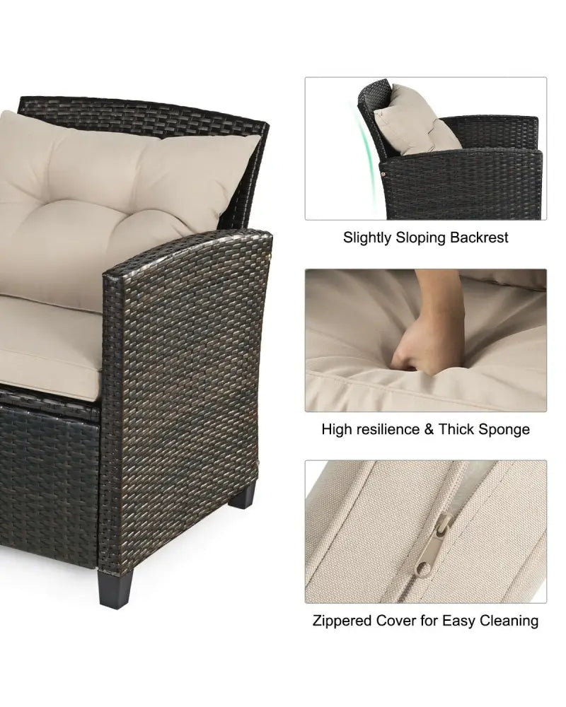 4 Pieces Outdoor Rattan Furniture Set with Glass Table - Patio Conversation Sets