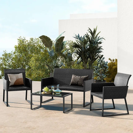 4 Pieces Outdoor Wicker Patio Furniture Set with Quick Dry Foam All Weather for Backyard - Brown - Patio Conversation