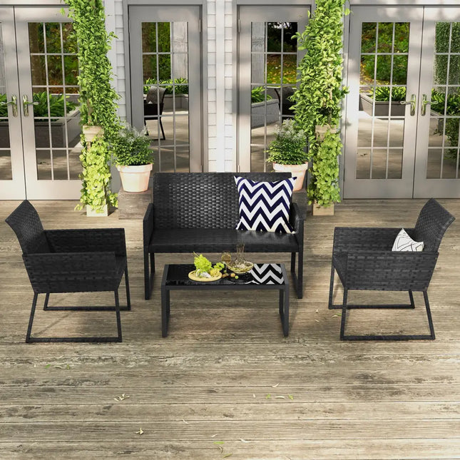 4 Pieces Outdoor Wicker Patio Furniture Set with Quick Dry Foam All Weather for Backyard - Brown - Patio Conversation
