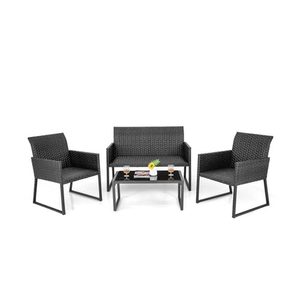 4 Pieces Outdoor Wicker Patio Furniture Set with Quick Dry Foam All Weather for Backyard - Brown - Patio Conversation