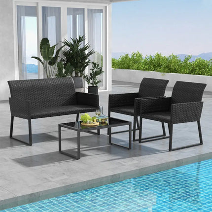 4 Pieces Outdoor Wicker Patio Furniture Set with Quick Dry Foam All Weather for Backyard - Brown - Patio Conversation