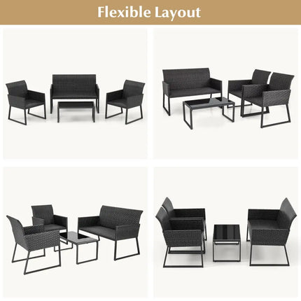 4 Pieces Outdoor Wicker Patio Furniture Set with Quick Dry Foam All Weather for Backyard - Brown - Patio Conversation