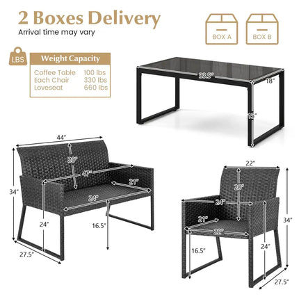 4 Pieces Outdoor Wicker Patio Furniture Set with Quick Dry Foam All Weather for Backyard - Brown - Patio Conversation