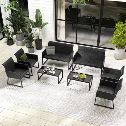4 Pieces Outdoor Wicker Patio Furniture Set with Quick Dry Foam All Weather for Backyard - Brown - Patio Conversation