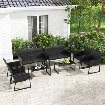 4 Pieces Outdoor Wicker Patio Furniture Set with Quick Dry Foam All Weather for Backyard - Brown - Patio Conversation
