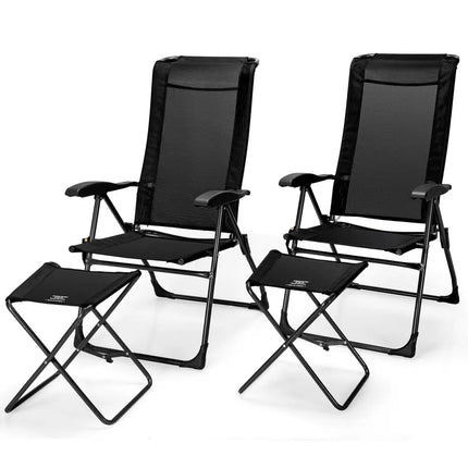 4 Pieces Patio Adjustable Back Folding Dining Chair Ottoman Set-Black - Black - Patio Dining Chairs