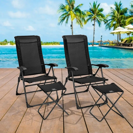 4 Pieces Patio Adjustable Back Folding Dining Chair Ottoman Set-Black - Black - Patio Dining Chairs
