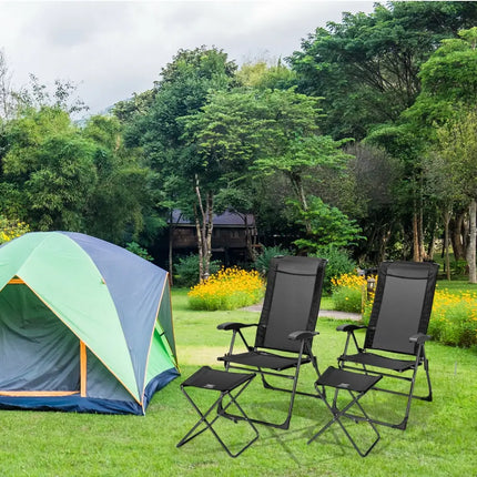 4 Pieces Patio Adjustable Back Folding Dining Chair Ottoman Set-Black - Black - Patio Dining Chairs