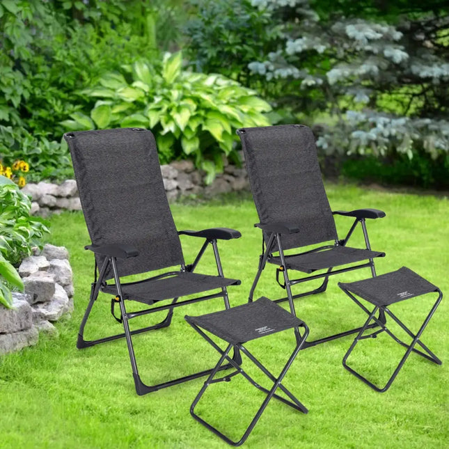4 Pieces Patio Adjustable Back Folding Dining Chair Ottoman Set-Gray - Gray - Patio Dining Chairs