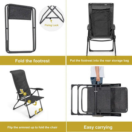4 Pieces Patio Adjustable Back Folding Dining Chair Ottoman Set-Gray - Gray - Patio Dining Chairs